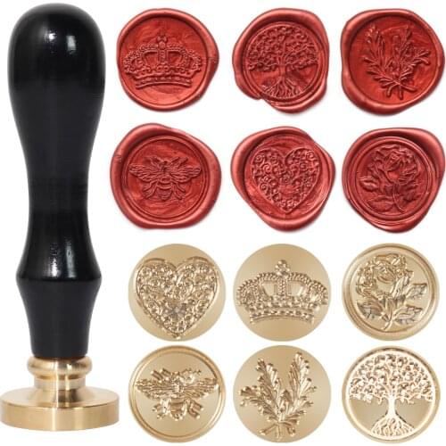 2Set Tree Plant Pattern Wax Seal Stamps Retro Black Wooden Sealing Scrapbooking Sollos Stempel Craft Wedding Decorative