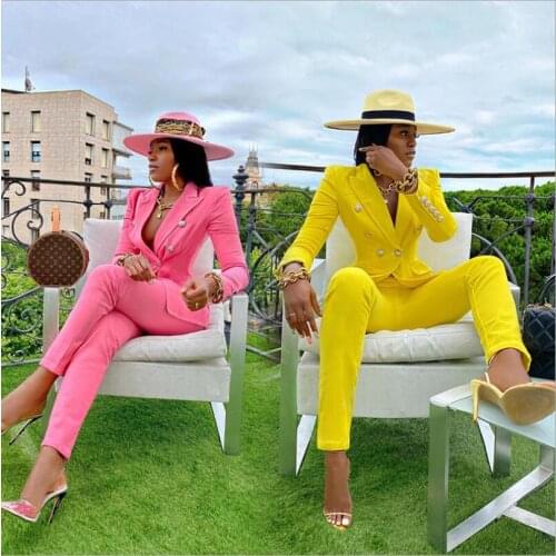 2021 Yellow Women Suits Women Work Clothes Women Custom Made Ladies Suit Business Suits Tuxedos WorkWear 2 Piece(Jacket+Pants)