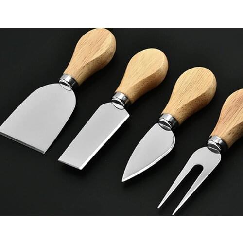 4 pcs/stainless steel cheese knife wooden handle pizza bread cream accessories Cheese Slicer Cutter Steel baking tool Kitchen