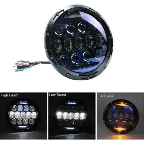 7Inch 130W Round LED Headlight Blue Projector Lens with Hi-Lo Beam White DRL Amber Turn Signal for Jeep Wrangler