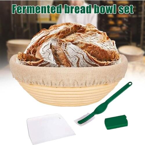 9 Inch Bread Fermentation Bread Proofing Basket Set with Cloth Liner Dough Scraper Bread Lame for Professional Home Bakers