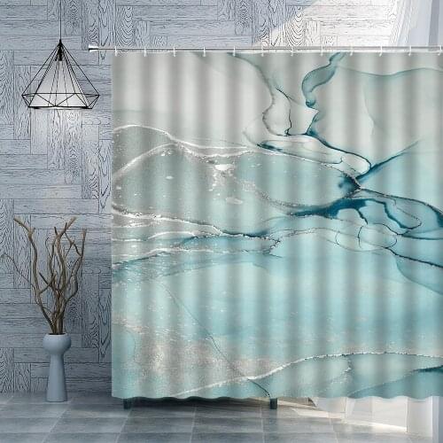 Turquoise Geometric Shower Curtain Gradient Irregular Printing Curtains In The Bathroom Fabric Bath With Hooks Home Decoration
