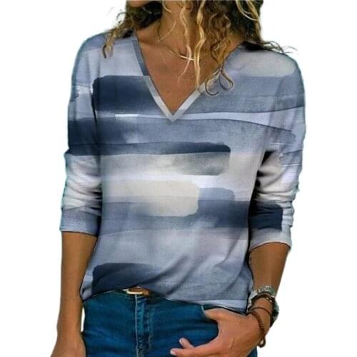 Diamond Color Print Blouse Women BE Elegant V-Neck Long Sleeve Top 2021 Spring Casual Loose Plus Size Streetwear Blusa Shirt