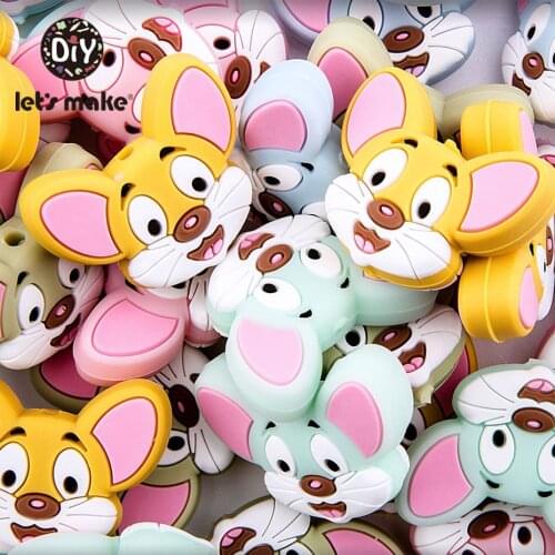 LetS Make 10Pc Baby Silicone Teether Cartoon Mouse Beads Bpa Free Bead Pacifier Chain Necklace Diy Accessories Baby Teether