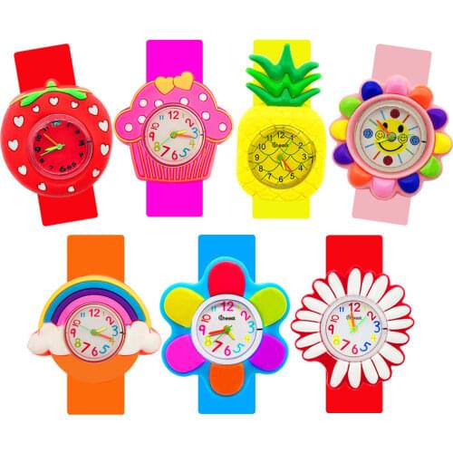 Green Flowers Watch Children Students Clock Baby Watch Kids Quartz Waterproof Slap Wrist Watches for Girls Boys Kid Party Gifts