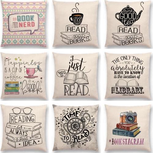 Happy Day Nice Tea Reading Good Books Beautiful Life Gorgeous Words Decorative Letters Enjoy Time Cushion Cover Sofa Pillow Case