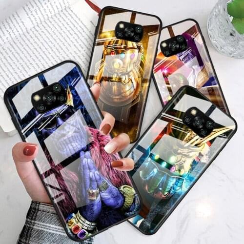 Thanos marvel hero for Xiaomi POCO X3 NFC F3 M2 X2 F2 Redmi K30 Redmi Note 9 Pro Luxury Tempered Glass Phone Case Cover