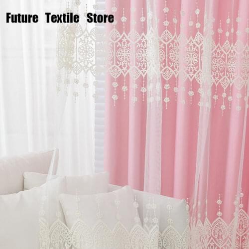 Embroidered Window Kids Curtains for Living Room Drapes Lace Curtians Pink Girl Curtains for Bedroom