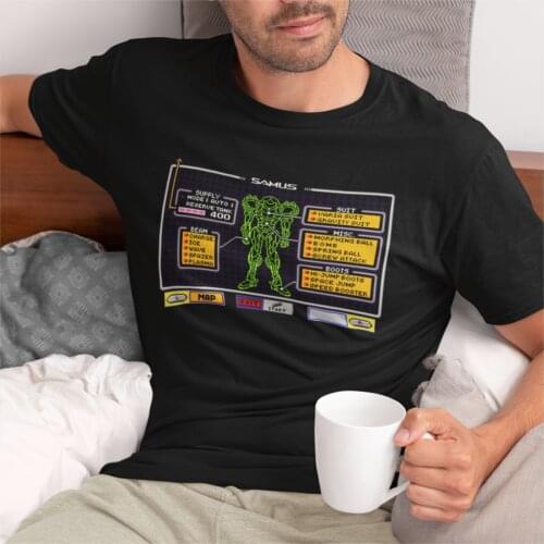 Super Metroid Samus Blueprint T-Shirts for Men Vintage Pure Cotton Tee Shirt O Neck Short Sleeve T Shirt 6XL Clothes