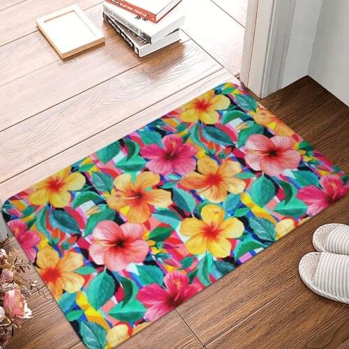 OTT Maximalist Hawaiian Hibiscus Floral Doormat Carpet Mat Rug Polyester Non-Slip Floor Decor Bath Bathroom Kitchen Living Room