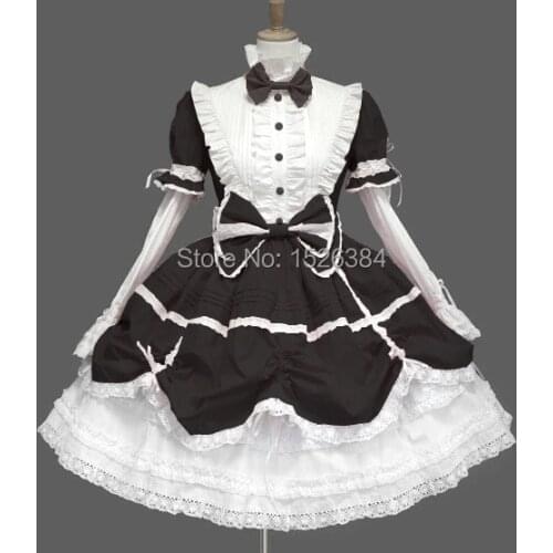 Cotton Lace Gothic Lolita Dress With Bows And Removable Sleeves L2
