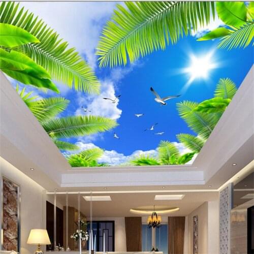 8d Crystal wall Ceiling mural Wallpaper for Ceiling Sky Cloud Sun Trees Pigeon 8d Wall photo murals Wall paper 8d Ceiling Murals