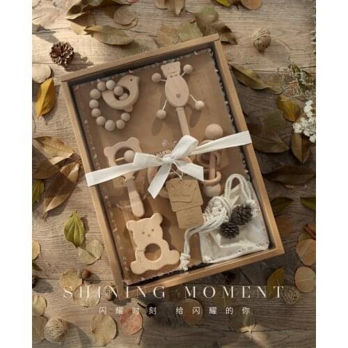Ins Amazon gift newborn baby teether baby grasping a sense of ceremony package wooden toys Gift Set