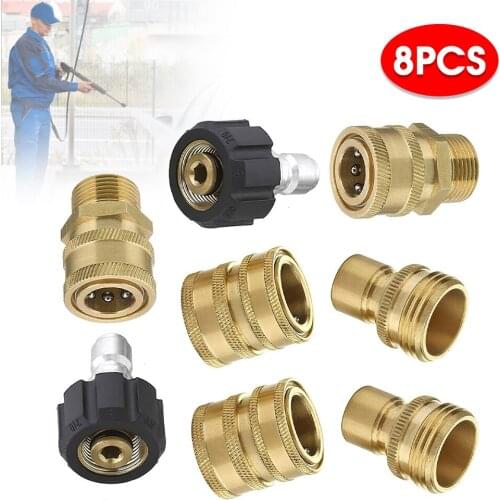 8Pc Pressure Washer Adapter Set Quick Disconnect Kit M22 Swivel to 3/8 '' Connect 3/4 inch To Quick Release High Pressure Washer