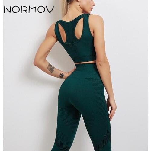 NORMOV Seamless Yoga Set 2 Pieces Fitness Gym Set Women Sexy Bra Leggings with Pockets for Women Active Wear Sport Suit