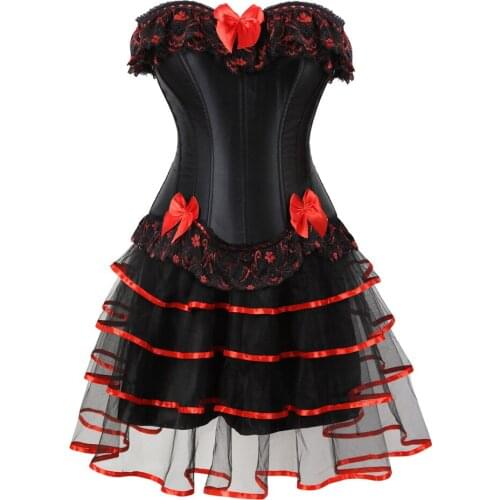 Corset Bustier with Tutu Skirt Steampunk Lace Trim Plus Size Zip Corselet Plus Size Sexy Dress for Women Party Club Night