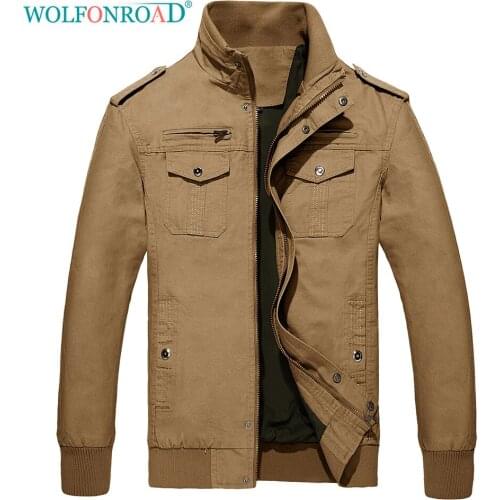 WOLFONROAD Spring/Fall Bomber Jacket With Zipper Pocket mens Flight Style Riding Multi-Pocket Cargo Jacket Tactical Sports Wear
