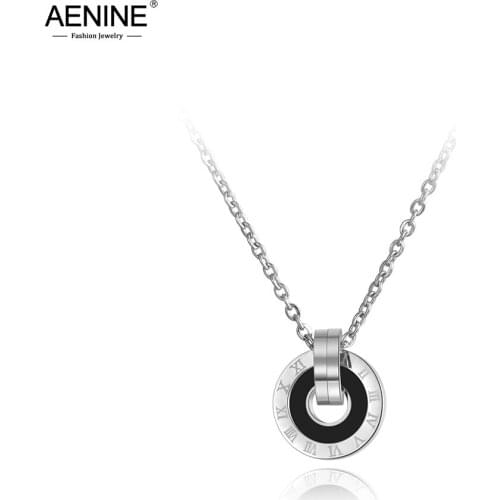 AENINE Design Mosaic Shell Acrylic Double Circle Pendant Jewelry Stainless Steel Wedding Chain Necklaces For Women Girls AN19053