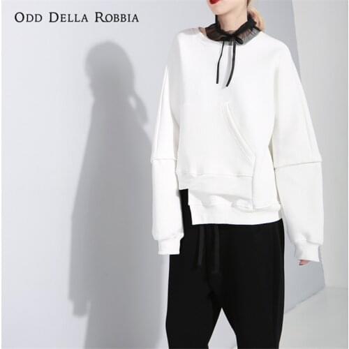 OddDellaRobbia Fashion VOGUE Harajuku Sweatshirt Streetwear Lrregular Cut Stitching Pullover Fluffy Long Sleeve Pullovers 345