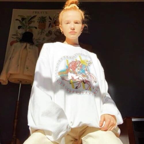 Fashion womens love printing round neck loose plus fleece top cotton autumn warm Gothic sweatshirt turn wooden horse bm sweater