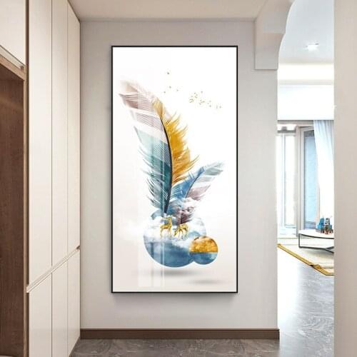 Fancy Feather White horse Red carp golden deer birds tree Ginkgo Modern Abstract porch Living Room Decorative Pictures Paintings