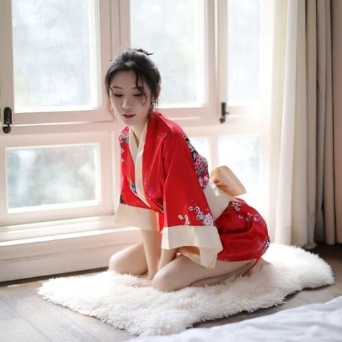NIKOANA Sexy Women Lingerie Pajamas Nightgown Printing Uniform Japan Kimono Traditional Game Sakura Cosplay Uniform Nightwear