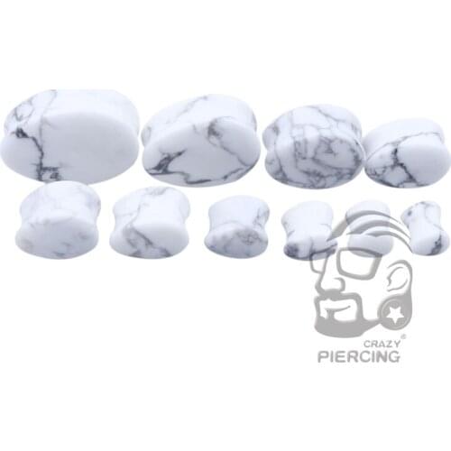 Organic Natural Teardrop White Howlite Stone Ear Gauge Plug Tunnels Expanders Piercing Body Jewelry 5mm-25mm