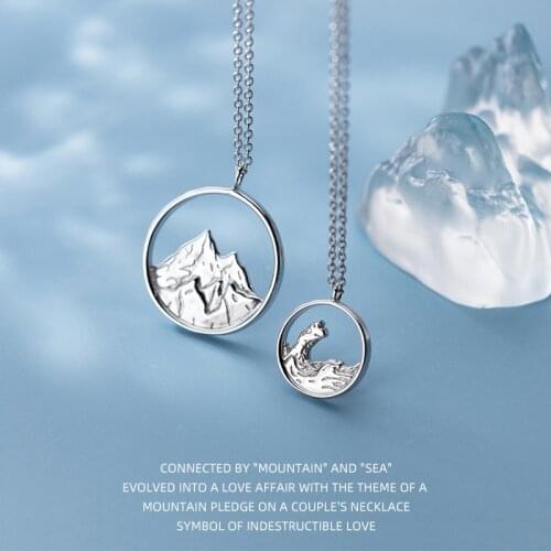 Colusiwei 925 Sterling Silver Mountain And Sea Couple Pendant Necklaces for Women Men Romantic Lovers Jewelry Valentines Day