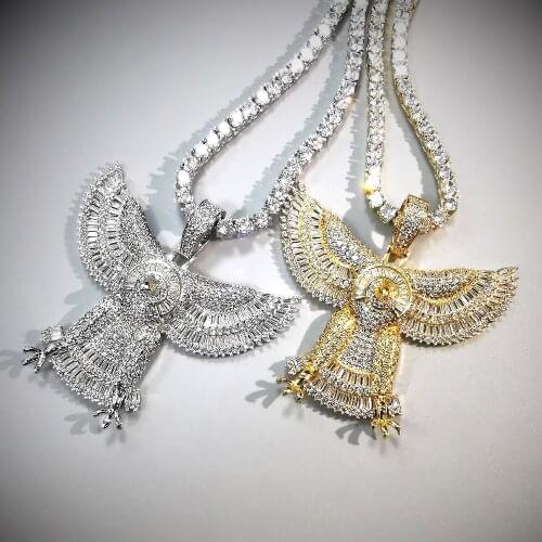 Bling Iced Out Eagle Pendant Necklace 2 Colors Geometric Zircon Mens Necklace Hip Hop Jewelry For Men Women Gifts