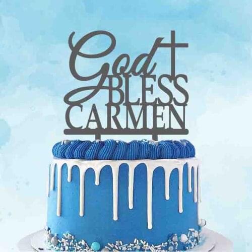 Personalized Baptism Party Cake Topper Custom Name God Bless Kids Baptism Party Cake Decoration Topper