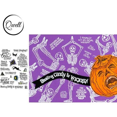 QWELL 4*6 inch Clear Silicone Stamps Words Happy Haunting Halloween Theme DIY Scrapbooking Craft Paper Cards Album 2020 New