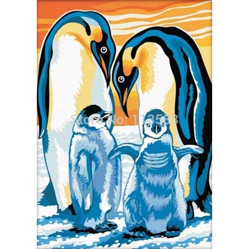 Handpainted Decorative Pictures Fashion Design Animal Penguins in the Winter Oil Painting on Canvas for Living Room Decor
