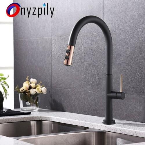 Onyzpily Black White Kitchen Sensative Faucet Head Single Handle Mixer Faucet Pull Out Sprayer Mixer Tap Dual Outlet Water Mode