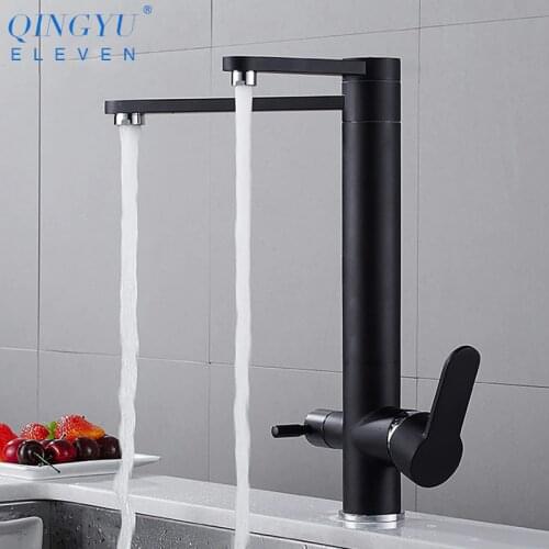 Filter Kitchen Sink Faucets Black Oat Brass Dual Holder Single Hole 360 Rotation Hot And Cold Water Mixer Purification Tap