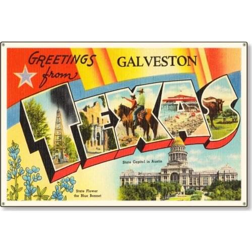 BESTWD Galveston Texas tx Old Retro Vintage Travel Postcard Reproduction Metal Sign Art Wall Decor Steel Sign Tin Sign 8x12 inch