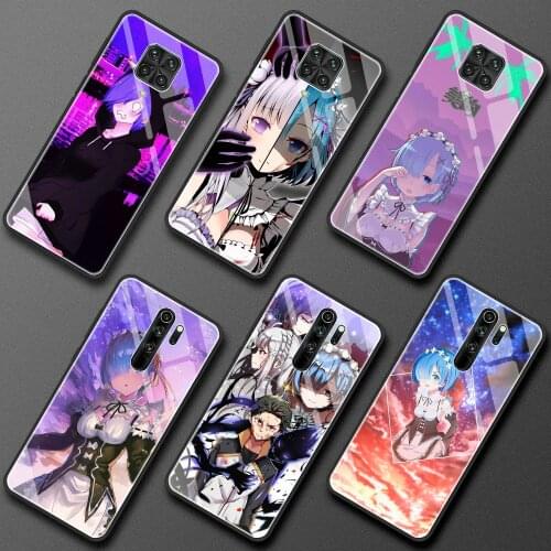 Glass Case for Xiaomi Redmi Note 9S 8 10 Pro Max Poco X3 NFC Mi 11 10T Lite 5G Movil Phone Cover Shell Capa Anime Rem Re Zero