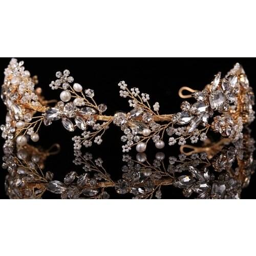 Bridal Wedding Rhinestone Crystal bride hair accessories Pearl Flower headband hairband Beads Decoration Hair Comb For Women