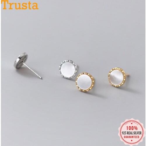 Trustdavis Real 925 Sterling Silver Fashion Sweet Round Shell Charm Stud Earrings For Women Wedding Party Fine Jewelry DB389