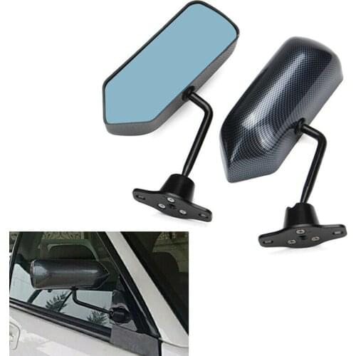 Universal F1 Style Carbon Fiber Look Blue Mirror Metal Bracket Side Wing Mirrors
