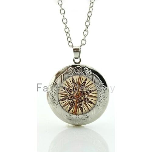 Vintage mens accessories antique tone Nautical pendant jewelry old world sailing charm seamen locket necklace HH246
