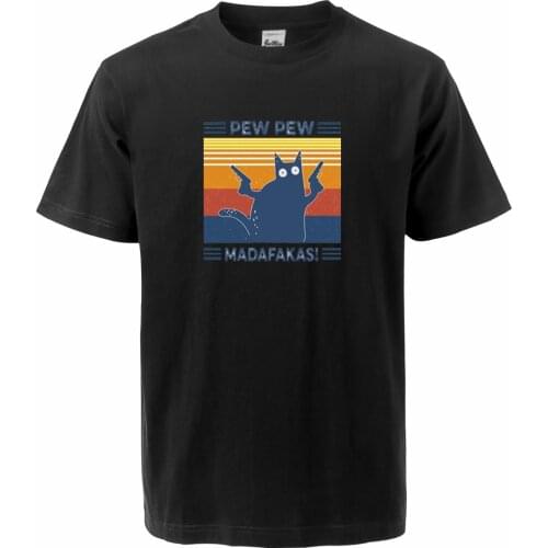 Funny Pew Pew Madafaks Black Cat Brand short-sleeved Men And Women Fashion Summer Cotton Harajuku Streetwear Hip Hop T-shirt