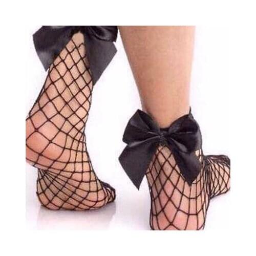 Hot Womens Harajuku Black Breathable Bow knot Fishnet Socks Sexy Hollow out Mesh Nets Socks Ladies Girls sock