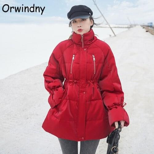 Orwindny Sweet Winter Jacket Women 2021 New White Duck Down Coat Mandarin Collar Down Coat Female Office Lady Clothing Snow Wear