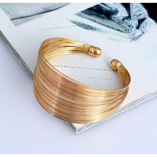 Punk Style Cuff Bracelet for Women Vintage Gold Silver Color Geometric Exaggeration Metal Wide Bangle Bracelet Jewelry Unisex