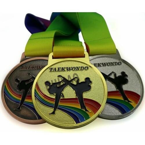 1 Set Taekwondo Medals with Ribbon 1Set Contain 1pcs Gold Medal and 1pcs Silver Medal ,1pcs Copper Medal Size 70MM