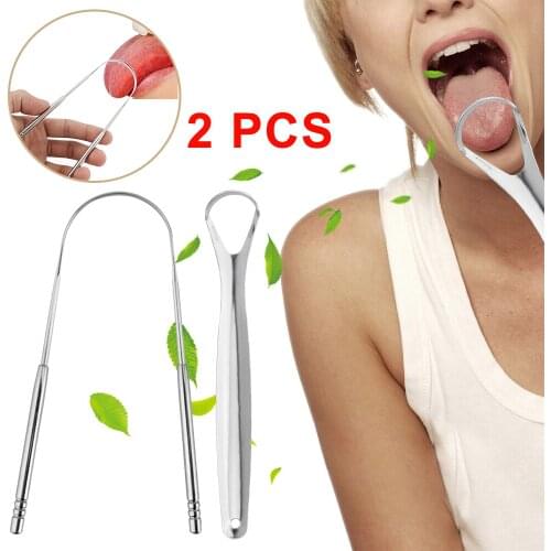 2Pcs Stainless Steel Tongue Cleaner Scraper Dental Care Oral Hygiene Reusable