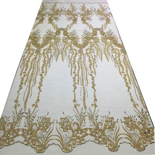 2021 Rose Gold Vintage High Quality Nigerian Glitter Mesh Lace Dubai Beading Fabric Guipure Floral Tulle Materials for Dresses