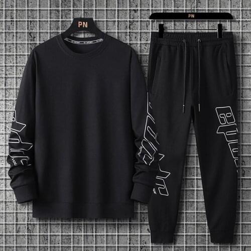 2020 Autumn Spring Black Grey Tracksuits For Mens Sport Set Hoodies + SweatPants Sportswear Brand Sporting Suit Track