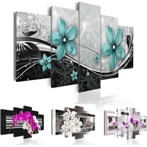 5 Panels Flowers Art Wall Painting Print on Canvas for Home Decor Modern Art Print Orchid Flower Living Romm Decoration
