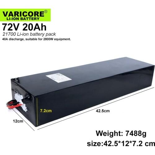 VariCore 72V 20Ah 20S5P 26700 Lifepo4 Battery Pack 20A Maximum 60A Balanced BMS for Electric Boat E-bike 58.4V Lawn mower XT60
